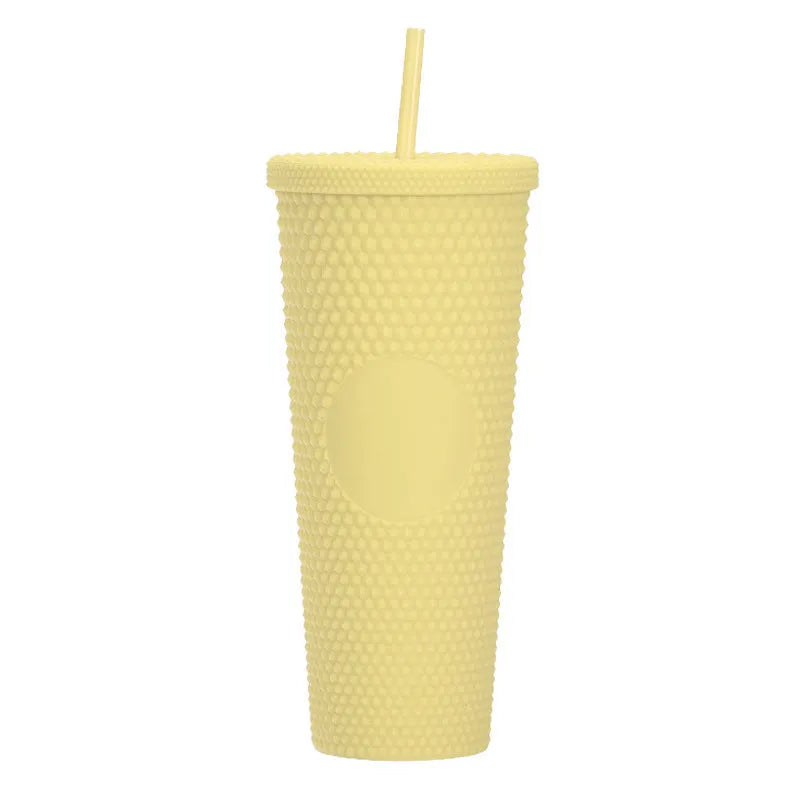 Double Studded Plastic Straw Cup Large Capacity Creative 710ml Durian Cup Portable Diamond Cup - Bellarte Enchanté Double Studded Plastic Straw Cup Large Capacity Creative 710ml Durian Cup Portable Diamond Cup